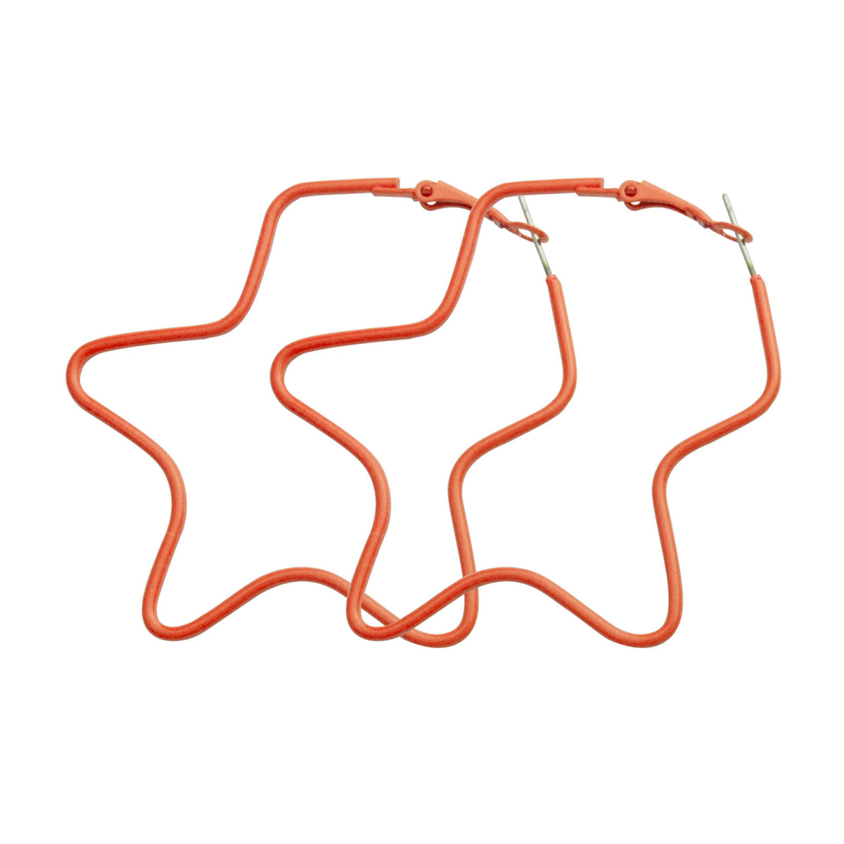 Orange Enamel and Silver-Plated Star Hoop Earrings, silver hoop earrings for women, botanical inspired, front view