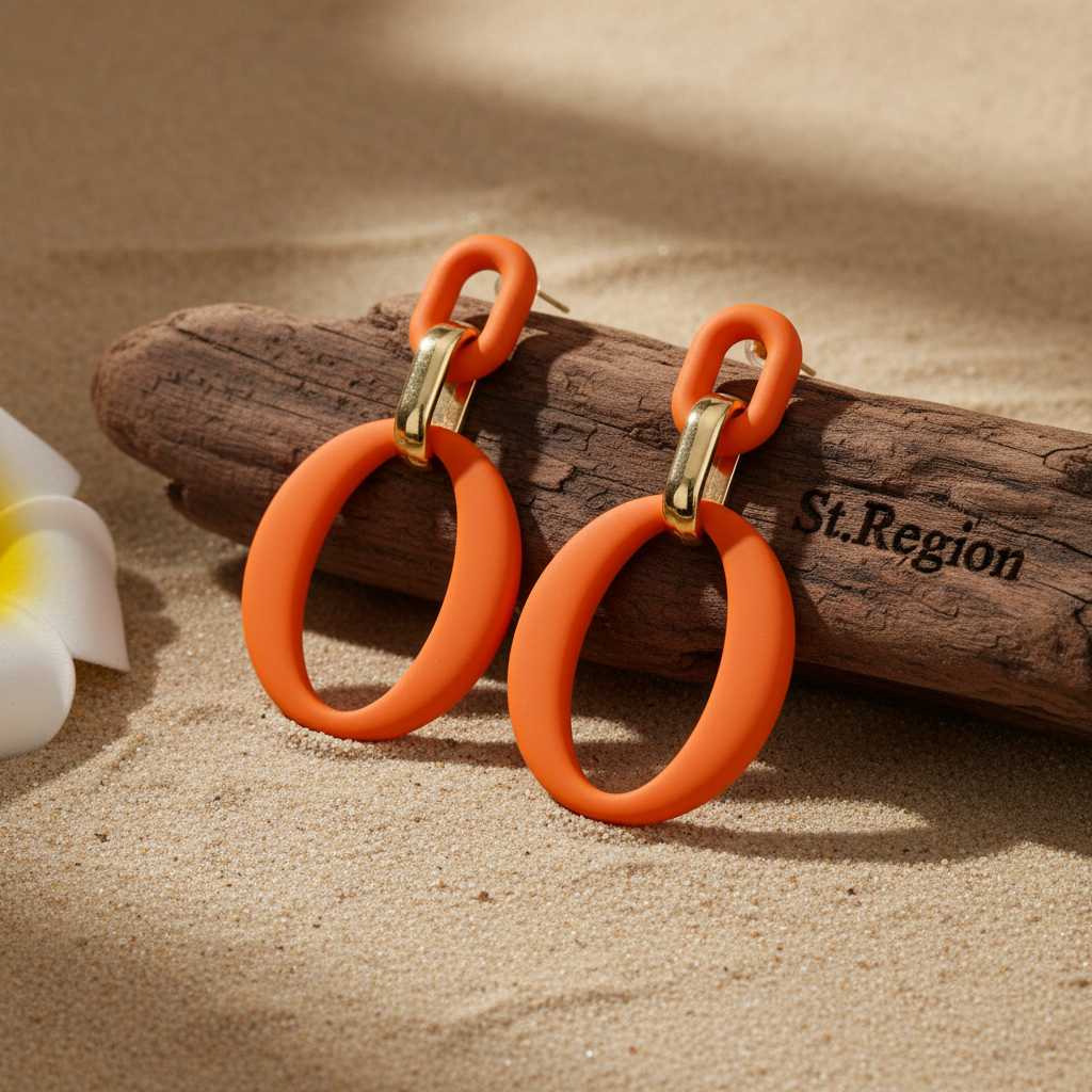 Orange Enamel & 18K Gold-Plated Openwork Oval Drop Earrings - Street Region