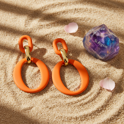 Orange Enamel & 18K Gold-Plated Openwork Oval Drop Earrings - Street Region