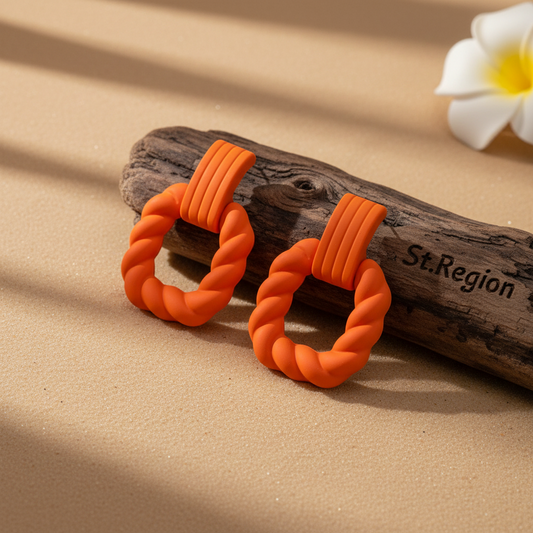 Orange Resin & Silver-Plated Twine Square Drop Earrings - Street Region
