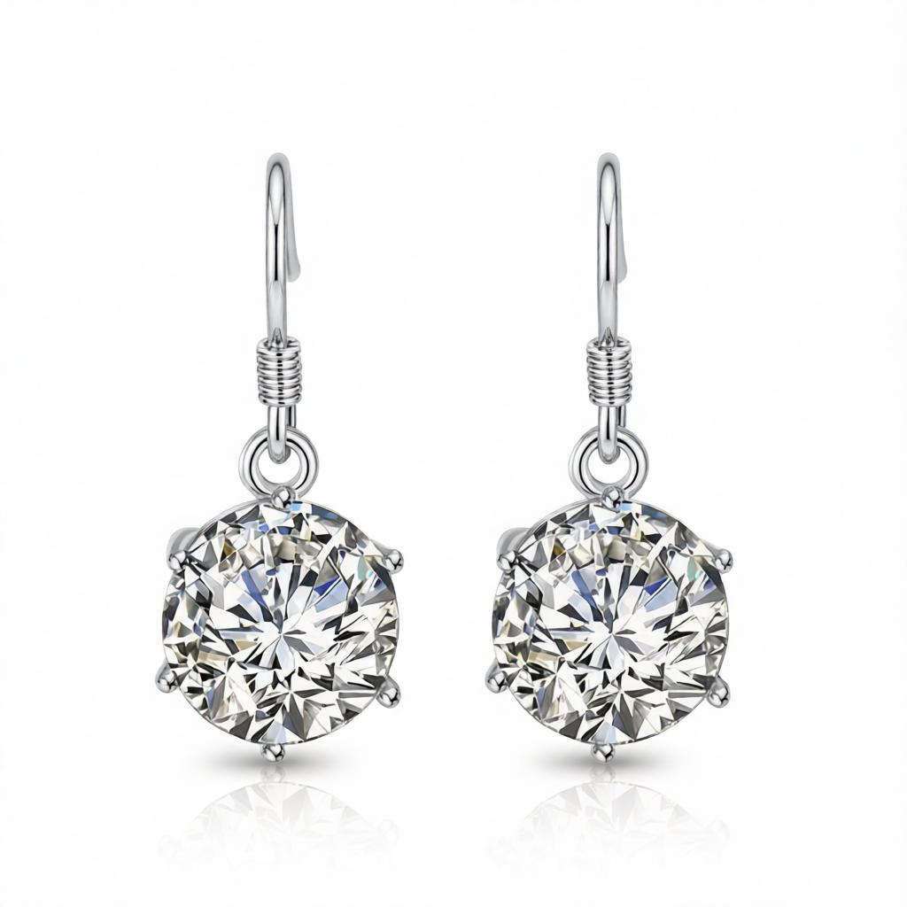 Cubic Zirconia and Silver-Plated Drop Earring, silver drop earrings for women, elegant gift for her, side view