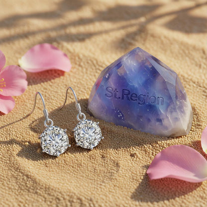Cubic Zirconia and Silver-Plated Drop Earring, silver drop earrings for women, elegant gift for her, detail close-up