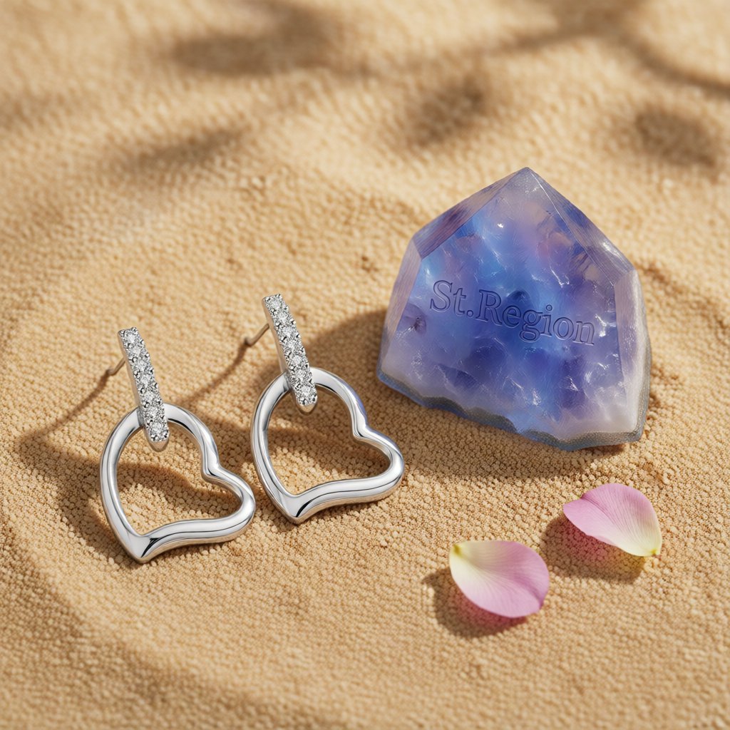 Cubic Zirconia & Silver-Plated Hollow Heart Drop Earrings