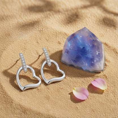 Cubic Zirconia & Silver-Plated Hollow Heart Drop Earrings