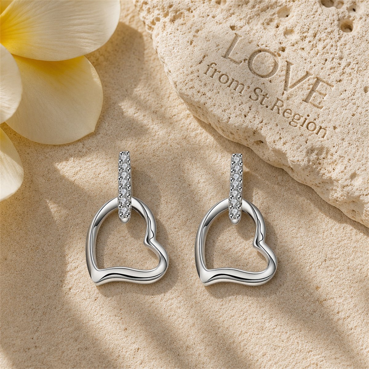 Cubic Zirconia & Silver-Plated Hollow Heart Drop Earrings