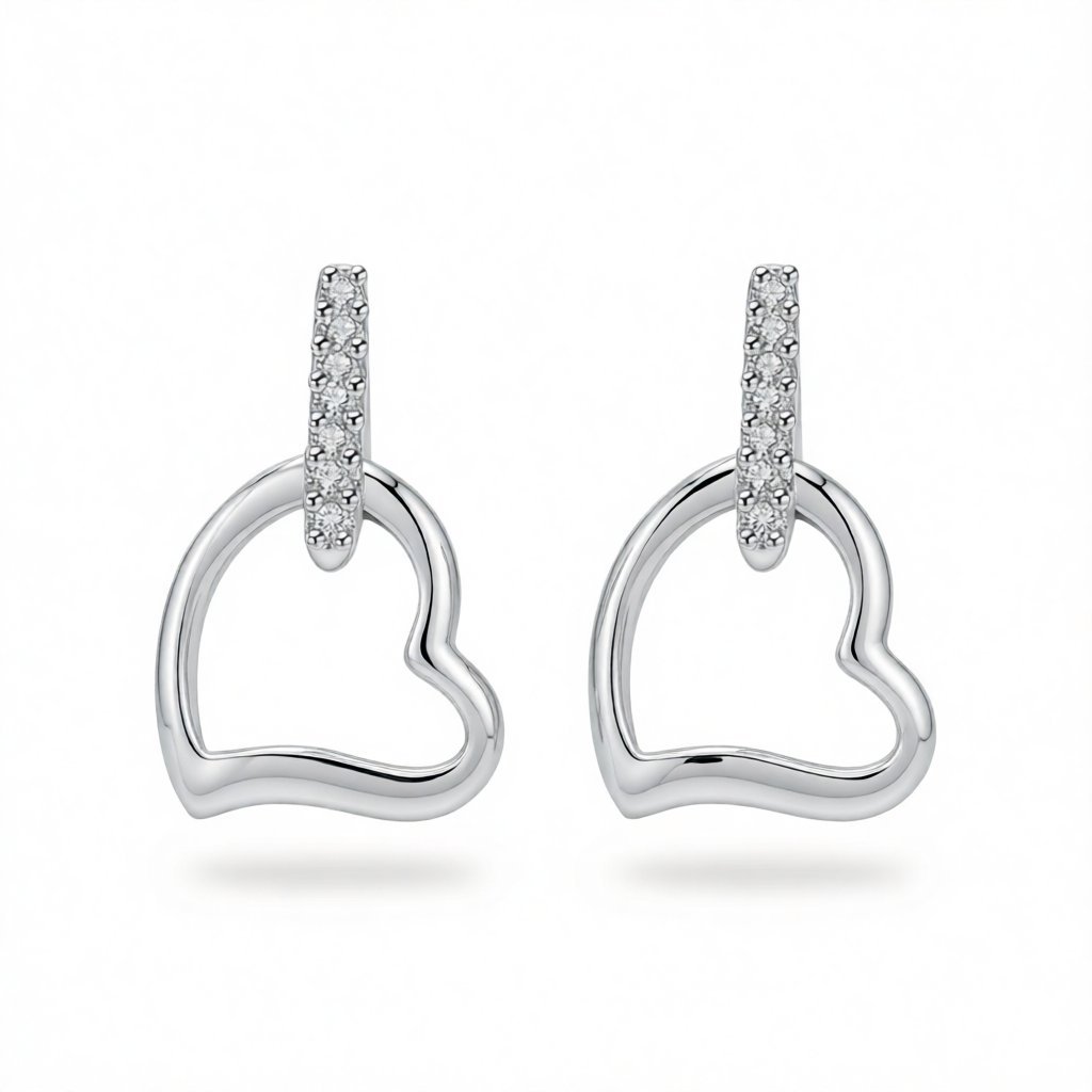 Cubic Zirconia & Silver-Plated Hollow Heart Drop Earrings