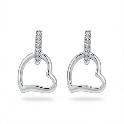 Cubic Zirconia & Silver-Plated Hollow Heart Drop Earrings
