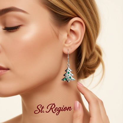 Green Enamel and Silver-Plated Tree Drop Earrings, silver drop earrings for women, vintage-inspired design, styled look