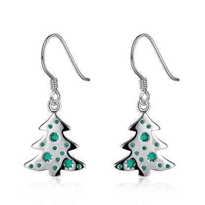 Green Enamel and Silver-Plated Tree Drop Earrings, silver drop earrings for women, vintage-inspired design, side view