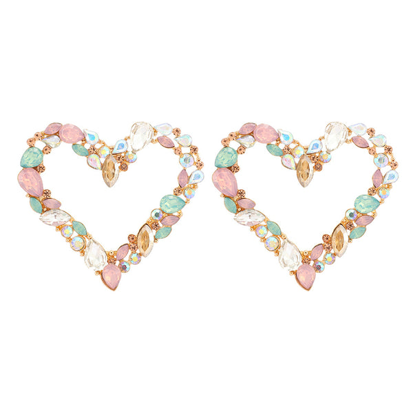 Pink Crystal & Cubic Zirconia Open Heart Statement Stud Earrings