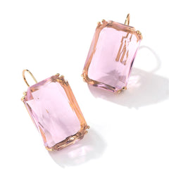 Pink Crystal & 18K Gold-Plated Rectangle Huggie Earrings