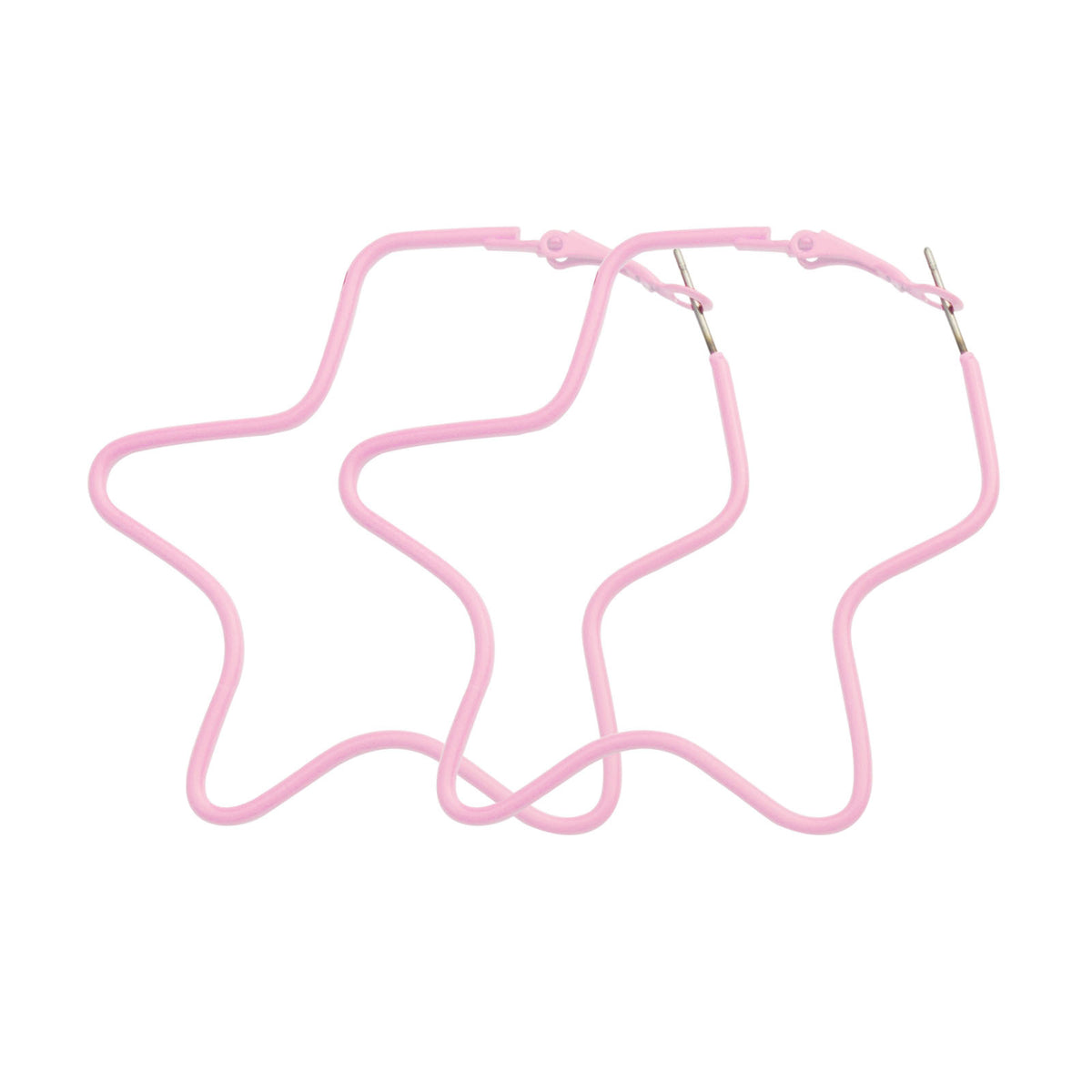 Pink Enamel & Silver-Plated Star Hoop Earrings