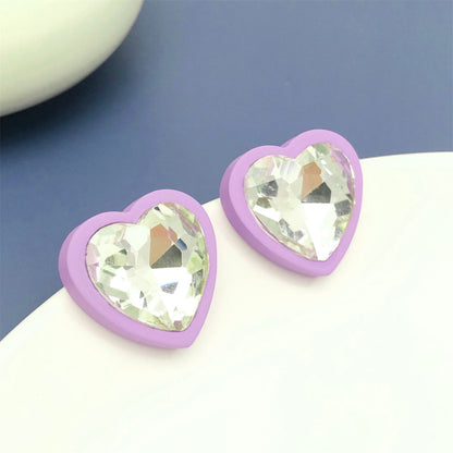 Purple and Crystal Heart Stud Earrings, stud earrings for women, botanical inspired, side view