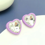 Purple & Crystal Heart Stud Earrings