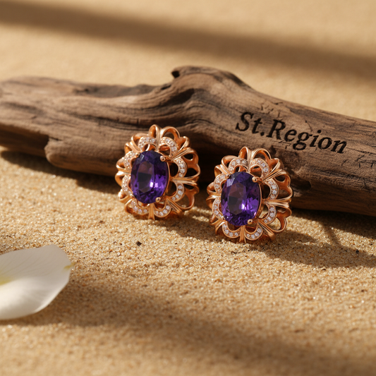 Purple Crystal & Cubic Zirconia 18K Rose Gold-Plated Floral Stud Earrings - Street Region