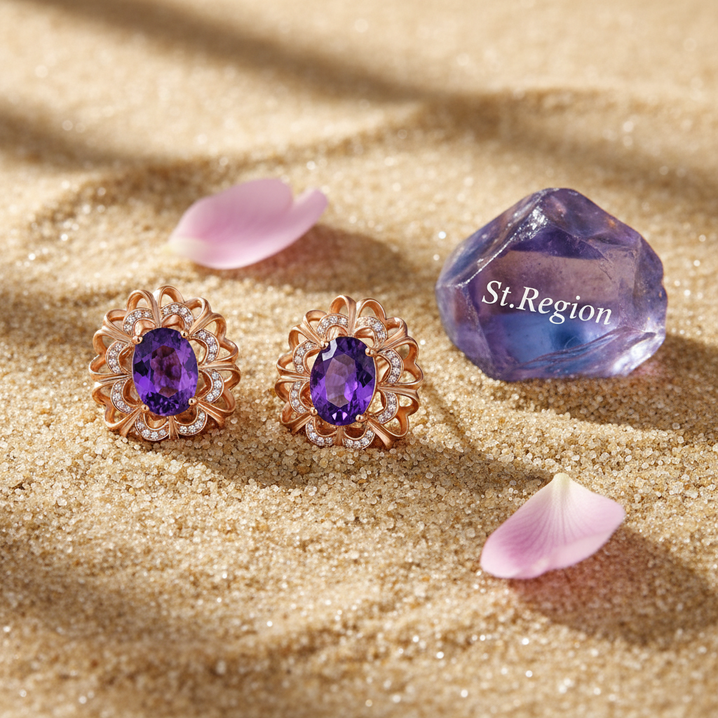 Purple Crystal & Cubic Zirconia 18K Rose Gold-Plated Floral Stud Earrings - Street Region