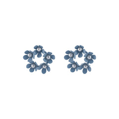 Pearl & Purple Enamel Floral Garland Stud Earrings