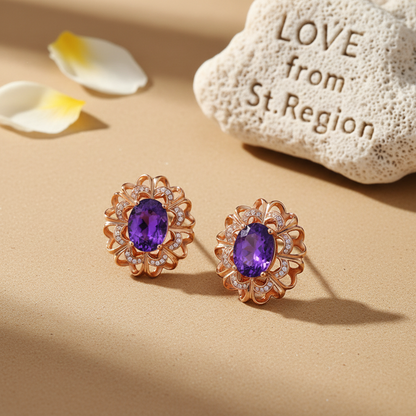 Purple Crystal & Cubic Zirconia 18K Rose Gold-Plated Floral Stud Earrings - Street Region