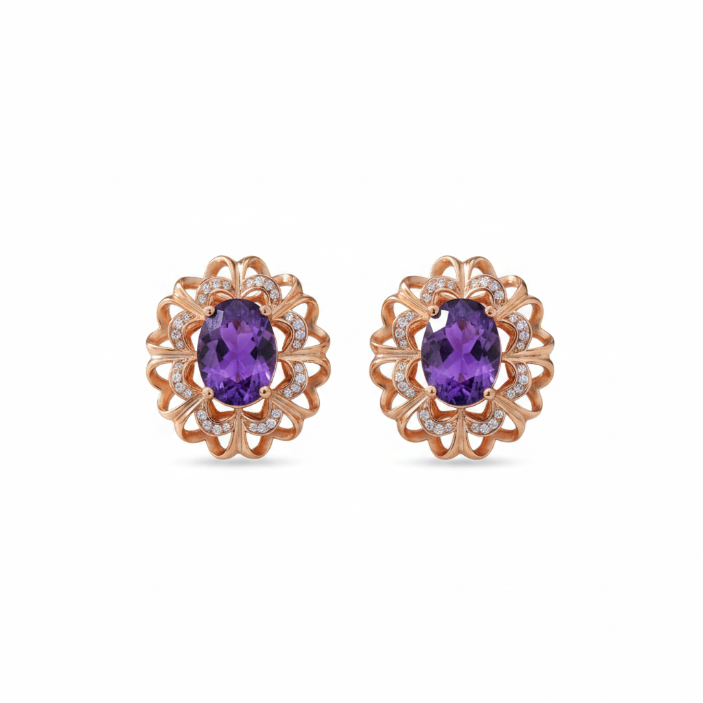 Purple Crystal & Cubic Zirconia 18K Rose Gold-Plated Floral Stud Earrings - Street Region