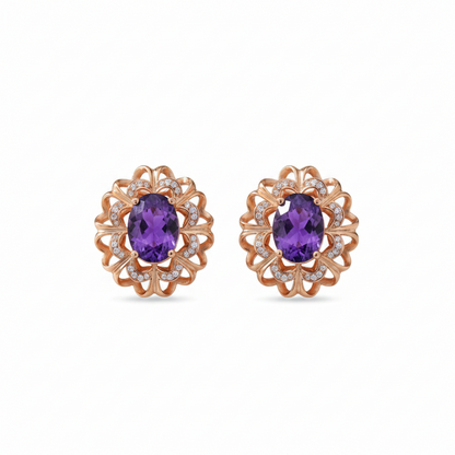 Purple Crystal & Cubic Zirconia 18K Rose Gold-Plated Floral Stud Earrings - Street Region