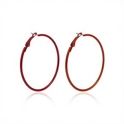 Red Enamel & Silver-Plated Hoop Earrings