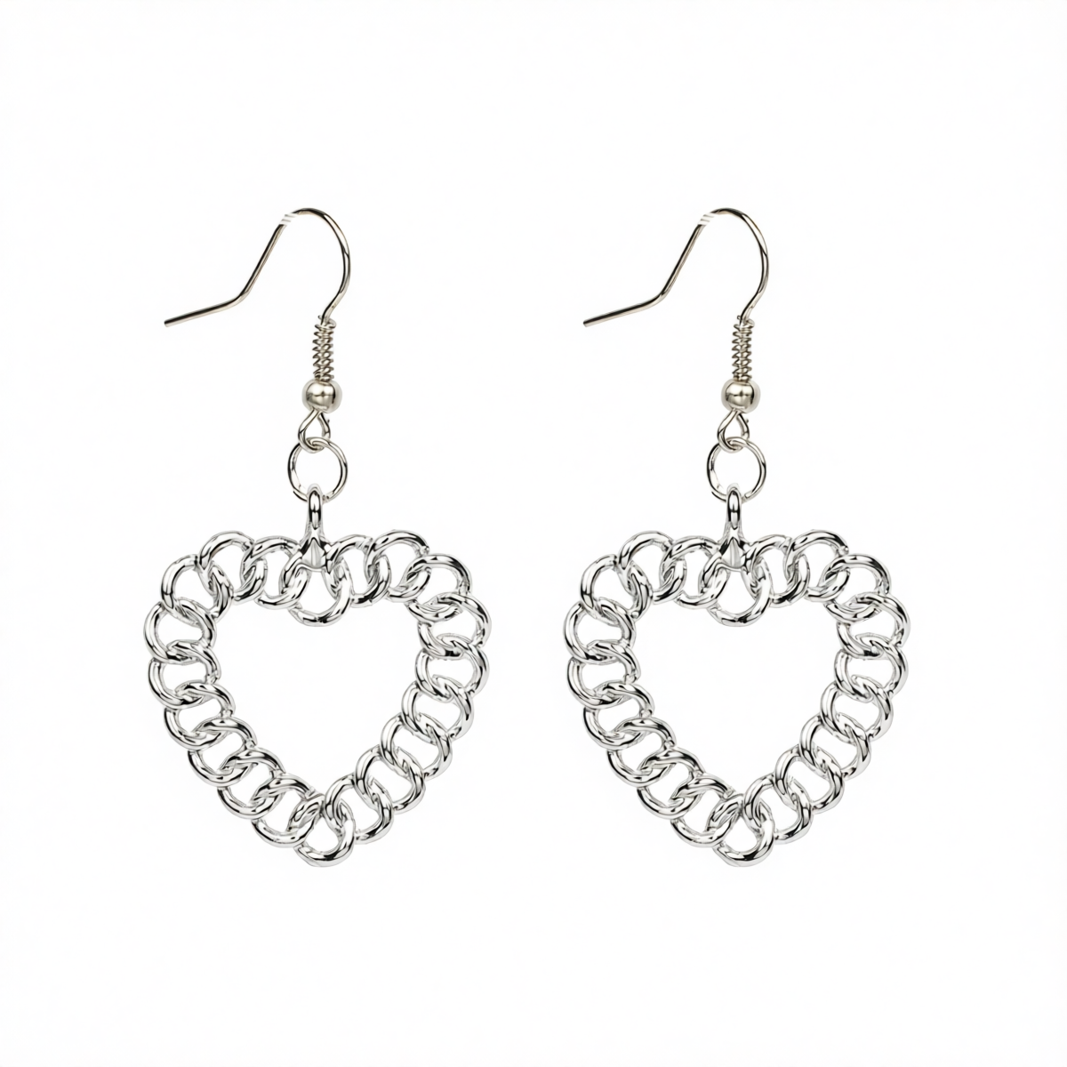 Silver-Plated Figaro Open Heart Drop Earrings