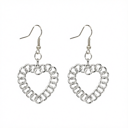 Silver-Plated Figaro Open Heart Drop Earrings