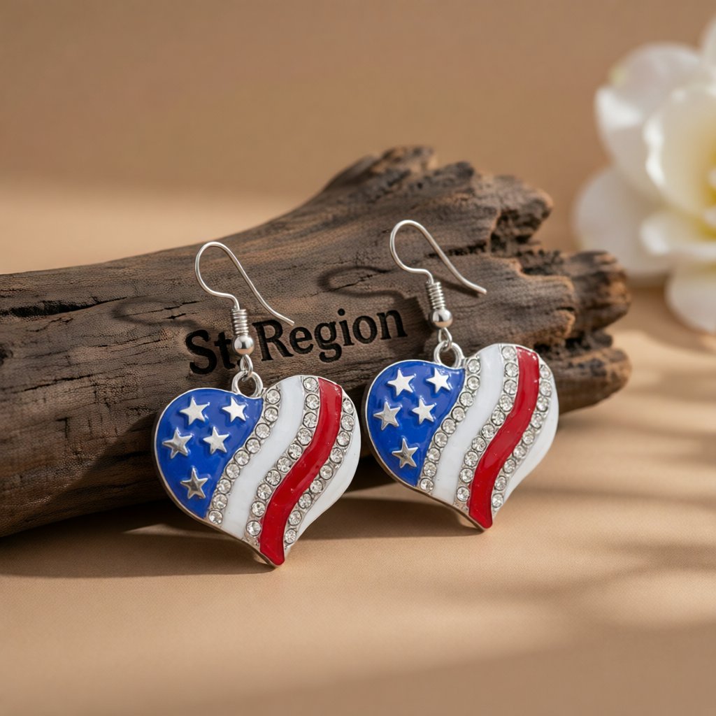 Cubic Zirconia and Silver-Plated Flag Heart Drop Earrings, silver drop earrings for women, everyday style, front view