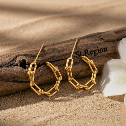 18K Gold-Plated Studded Paperclip Hoop Earrings