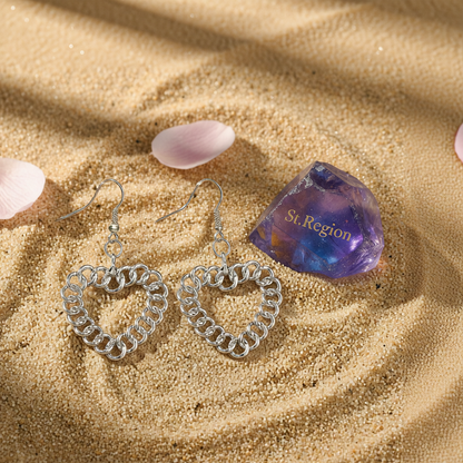 Silver-Plated Figaro Open Heart Drop Earrings