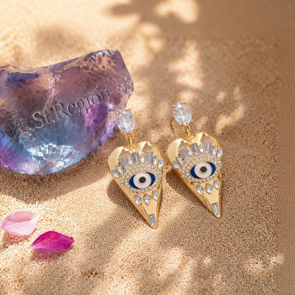 Crystal & Cubic Zirconia Eye Pinted Heart Drop Earrings