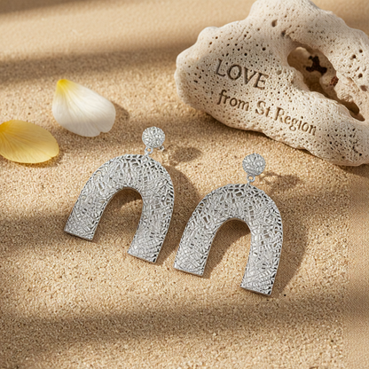 Silver-Plated Pebbled Arc Drop Earrings