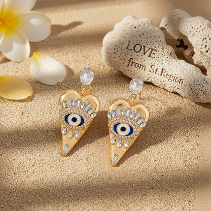 Crystal & Cubic Zirconia Eye Pinted Heart Drop Earrings