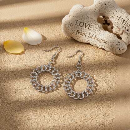 Silver-Plated Open Figaro Round Drop Earrings