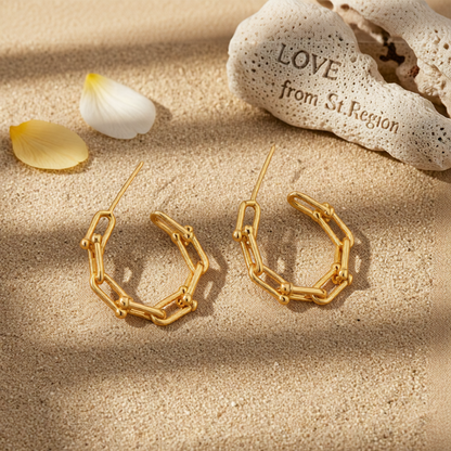 18K Gold-Plated Studded Paperclip Hoop Earrings