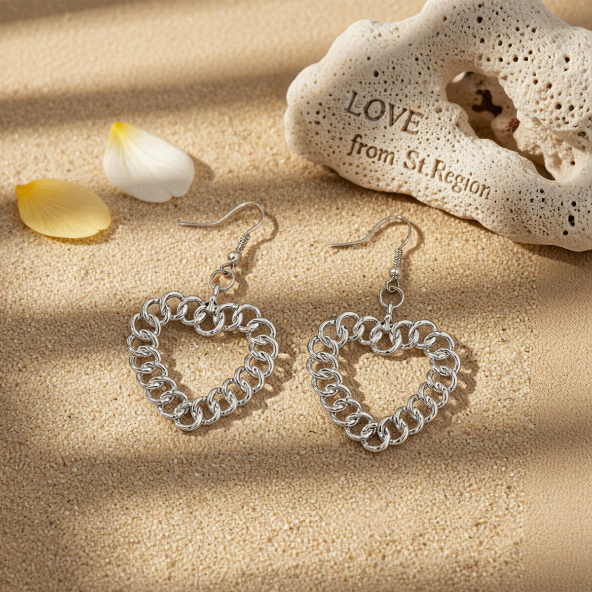 Silver-Plated Figaro Open Heart Drop Earrings