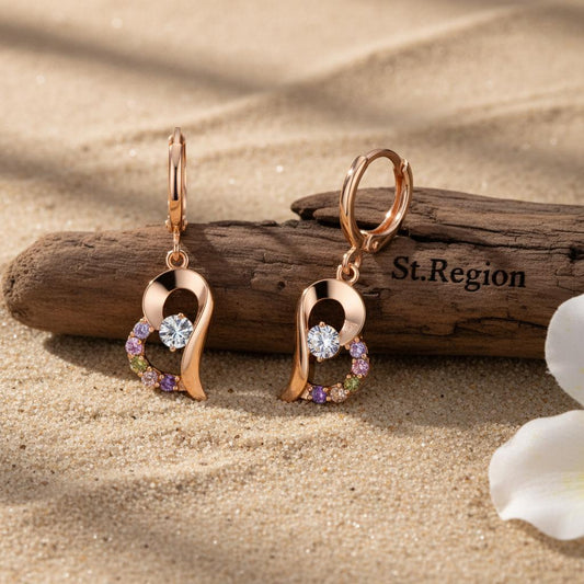 Colored Cubic Zirconia & 18K Gold-Plated Heart Drop Earrings