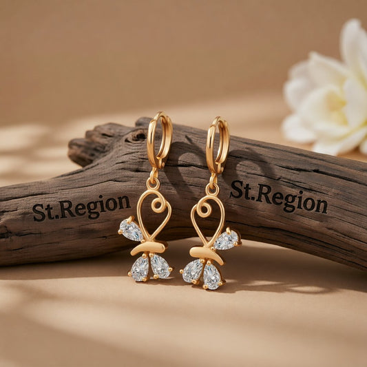 Cubic Zirconia & 18K Gold-Plated Loop Butterfly Drop Earrings