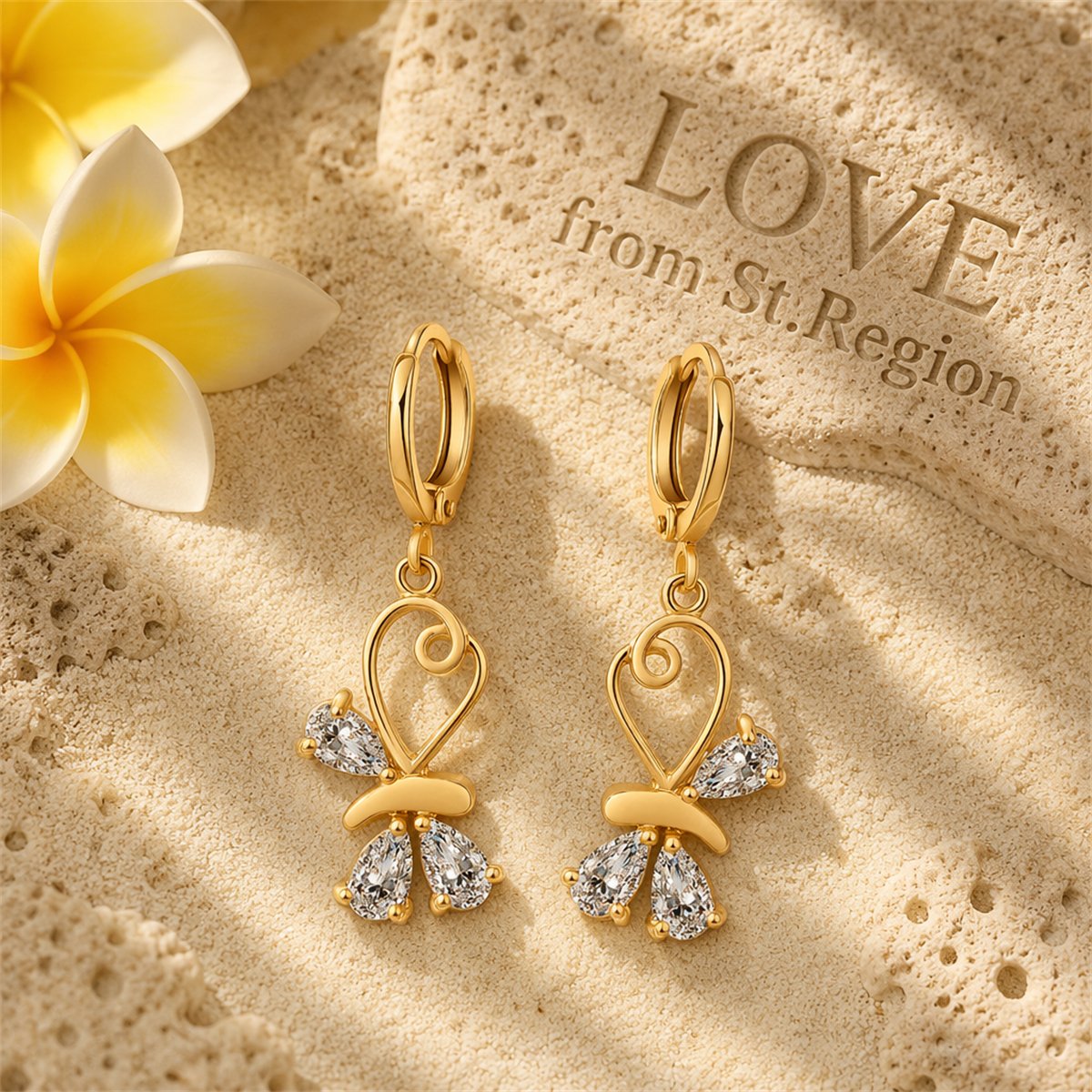 Cubic Zirconia & 18K Gold-Plated Loop Butterfly Drop Earrings