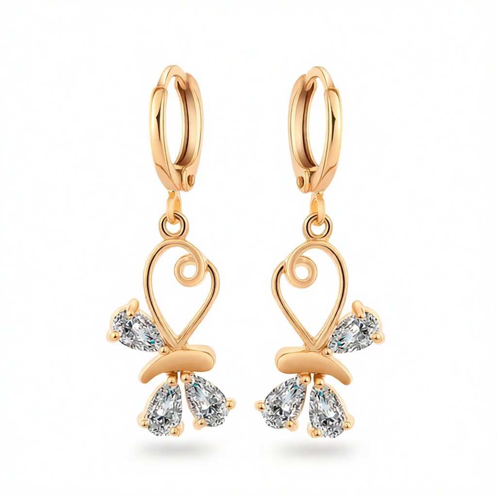 Cubic Zirconia & 18K Gold-Plated Loop Butterfly Drop Earrings