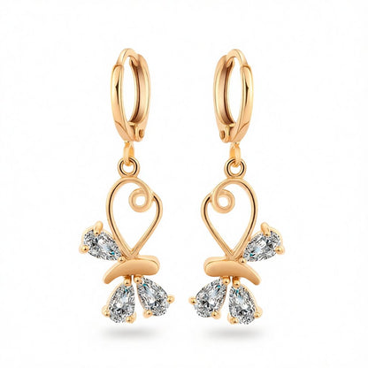 Cubic Zirconia & 18K Gold-Plated Loop Butterfly Drop Earrings