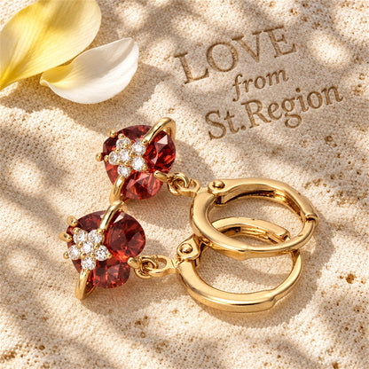 Red Crystal and Cubic Zirconia 18K Gold-Plated Heart Drop Earrings, gold huggie earrings, lifestyle look
