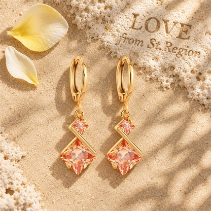 Yellow Crystal and 18K Gold-Plated Princess-Cut Drop Earrings, gold huggie earrings, botanical inspired, lifestyle look