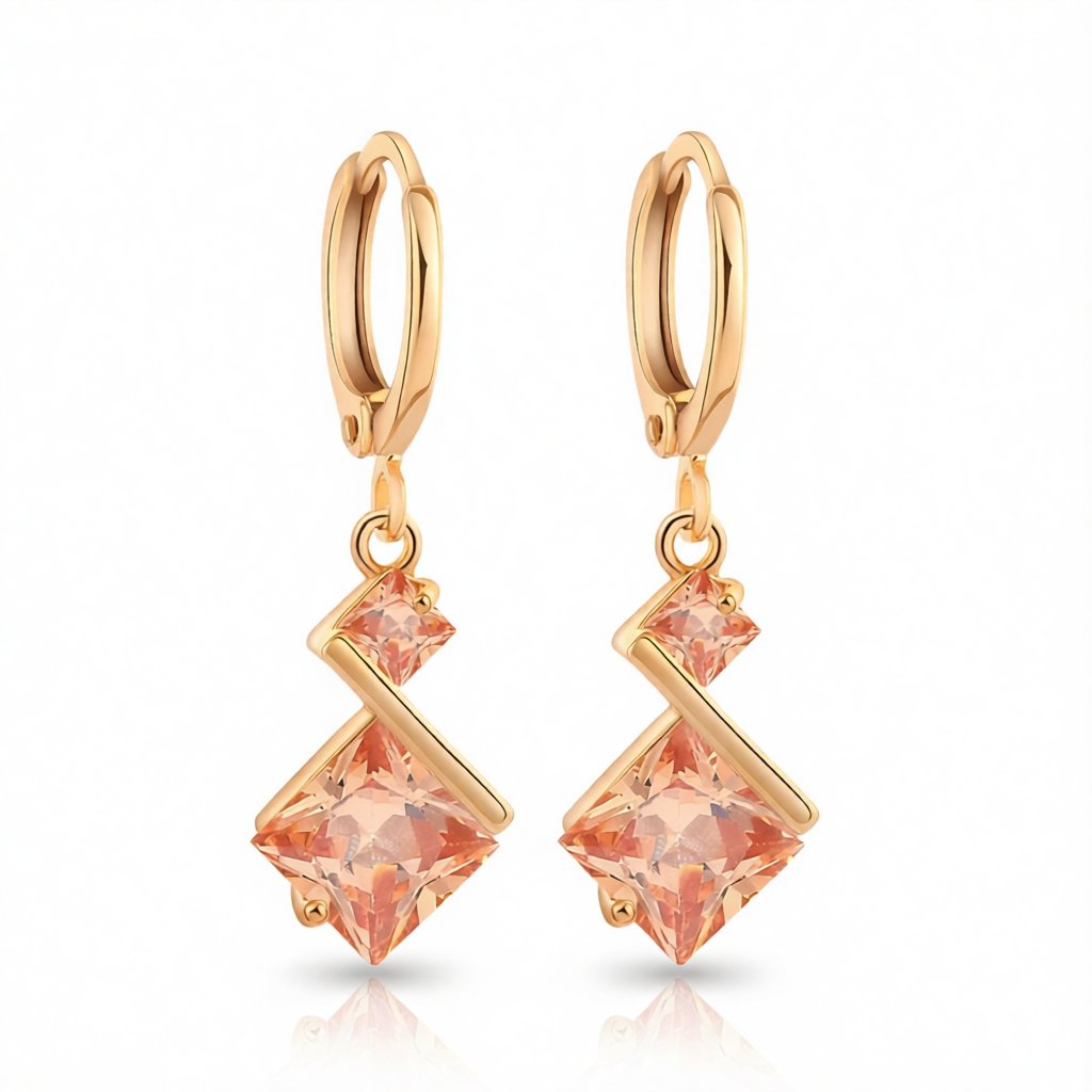 Yellow Crystal and 18K Gold-Plated Princess-Cut Drop Earrings, gold huggie earrings, botanical inspired, side view