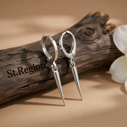 Silver-Plated Spike Huggie Earrings, silver huggie earrings, dainty minimalist design, front view