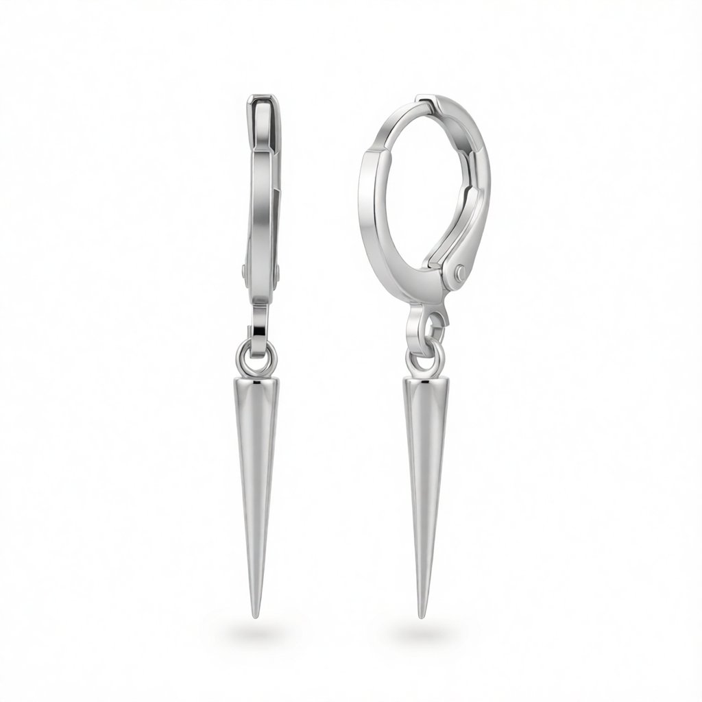 Silver-Plated Spike Huggie Earrings, silver huggie earrings, dainty minimalist design, side view
