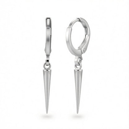 Silver-Plated Spike Huggie Earrings, silver huggie earrings, dainty minimalist design, side view