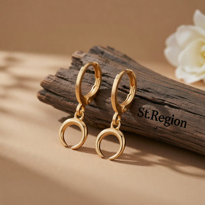18K Gold-Plated Crescent Moon Huggie Earrings, gold huggie earrings, everyday style, front view