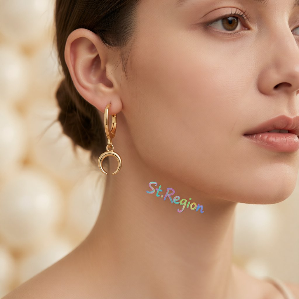 18K Gold-Plated Crescent Moon Huggie Earrings, gold huggie earrings, everyday style, styled look
