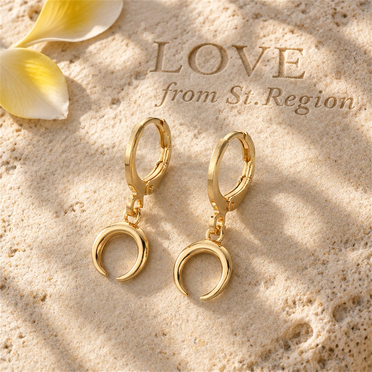 18K Gold-Plated Crescent Moon Huggie Earrings, gold huggie earrings, everyday style, lifestyle look